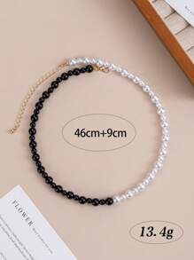 1 件新款设计简约双色珍珠链项链，朋克摇滚风格女式颈链