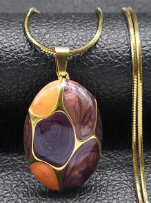 Collar colgante de esmalte colorido y contrastado con formas geométricas para mujer, cadena de acero inoxidable de color dorado