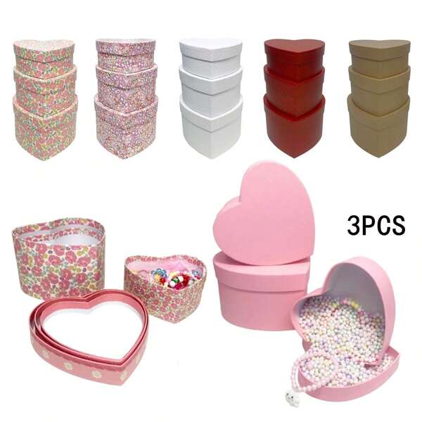 3Pcs Pink Gift Boxes With Lids Heart Shaped Present Boxes For Bridesmaid, Proposal,Wedding,Birthday,Graduation,Father's Day Gift Boxes