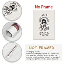 1 szt. Zabawny Jezus, Kocha Cię Latte, Chrześcijański humorystyczny obraz do kawy, Cytaty religijne, Dekoracja ścienna, Dekoracja kuchenna z Jezusem, Katolickie malowidła ścienne, Dekoracja wnętrz, Plakaty, Plakat na płótnie, Dekoracja do sypialni, salonu, korytarza - Wielokolorowe - Zobacz 4