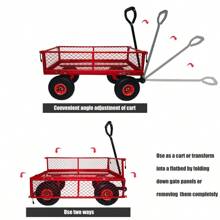3 Cu. Ft. 300 Lbs. Capacity Removable Sides Metal Steel Mesh Heavy Duty Utility Wagon Outdoor Garden Cart In Red