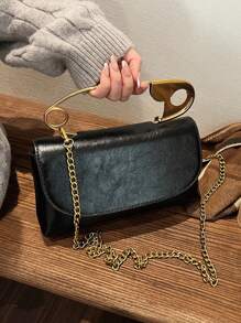 女士腋下贴袋，都市时尚质感手提包，黑色轻奢小号单肩包，女包 - 黑色 - 查看 1