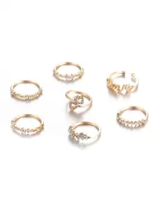 7 stuks/set hartvormige strass ringen, modieus en veelzijdig, geschikt voor elke gelegenheid, geweldige cadeaukeuze