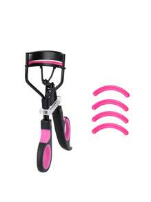 1pc Red & Black Dual-Color Eyelash Curler With 4pcs/8pcs Silicone Refill Pads, Natural Curling Eyelash Shaper Makeup Tool - Black - View 8