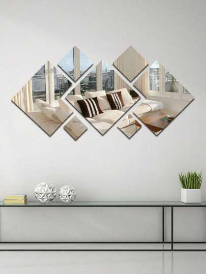 7pcs Rhombus Combination Mirror Wall Stickers, Small, Medium And Large Sizes Room Decor Home Decor Wall Decor Bathroom Decor Bedroom Decor Room Decoration Stuff Living Room Decor House Decor Home Decor Living Room Wall Art Wall Paper Personalised Stickers Wall Mirror Mirror For Room