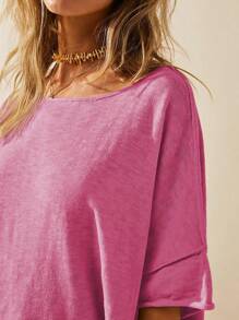 Women's Oversized T Shirt Loose Fit Crew Neck Short Sleeve Side Slit Summer Blouse Top - Màu Hồng Tươi - Xem 5