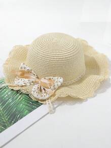 1pc New Sweet Bucket Hat, Thin Hollow Woven Straw Sun Hat, For Casual, Beach, Holiday, Anti-UV Protection - 1PC - View 2