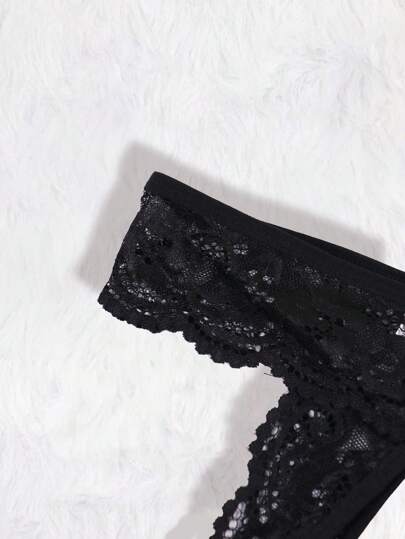 Zwart Verleidelijke Kanten Lingerie Set Featuring Bowknot Bralette Open Crotch Tanga Panties Going Out view 10