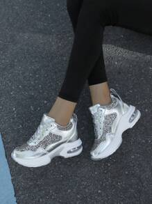 Zapatos de plataforma para mujer 2025 Nuevos zapatos con rhinestone para primavera y otoño, zapatillas deportivas casuales con suela gruesa y cojín de aire