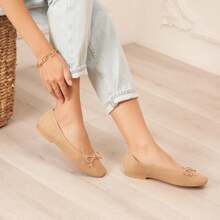 Casual Versatile Bow Decor Flat Shoes - Khaki - View 1