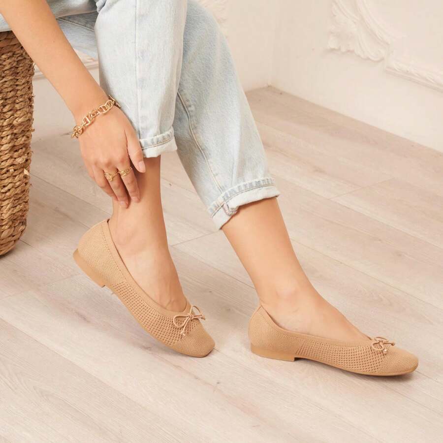 Casual Versatile Bow Decor Flat Shoes - Khaki - View 1