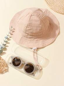 2pcs/Set Cute Baby Sun Hat & Sunglasses Set, Sun Protection Outfit For 1-3 Years Old Toddlers Outdoor