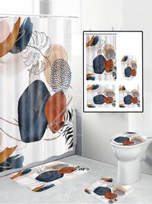 Juego de 1/4 cortinas de baño impermeables con estampado bohemio, que incluye alfombrilla y tapa de váter a juego. Diseño abstracto medieval con elementos geométricos, hojas y plantas de colores. Ganchos incluidos. Material de poliéster lavable. Perfecto como regalo del Día de la Madre, regalo personalizado para mamá, regalo de última hora, ideas del Día de la Madre, regalos del Día de la Madre Domingo, tarjetas hechas a mano para mamá, mejores regalos del Día de la Madre por menos de $50