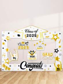 1 Set de Marco de Foto de Graduación Blanco y Dorado, Adecuado para Felicitar a Graduados de 2025, Decoración de Fiesta de Graduación, Accesorios de Foto de Graduación 2025, Decoración de Foto, Decoración de Fondo de Pared