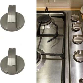 2 Pcs 6MM Gas Hob Knobs Silver Cooker Hob Knobs Universal Gas Stove Knobs Metal Gas Hob Switch For Kitchen Cooker Gas Stove Oven Cooktop