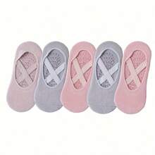 5 Pairs Of Women's Yoga Socks, Silicone Anti-Slip Dance Sports Socks, Indoor Pilates Floor Fitness Socks