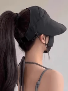 1pc, Ladies' Summer Sun Hat, Empty Top Hat, Sun Hat, Can Hang Mask, Multi-Functional Baseball Cap - A - View 3