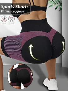 Pantaloncini sportivi aderenti a righe, leggings per yoga, in tessuto elasticizzato con vita alta, coulisse, effetto vita alta e aderenza sui fianchi, morbidi, assorbenti e traspiranti, ideali per attività sportive come running, ciclismo e palestra, per donne