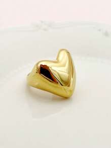 Mazuer 1pc Vintage Inspired Stainless Steel Heart Shaped Ring, Elegant & Chic Design, Suitable For Women, Daily, Party, Mother's Day, Date, Travel, Gift - Yellow Gold - View 7