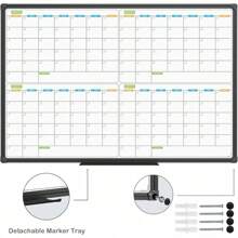 Magnetic Dry Erase Calendar Whiteboard, 4 Month White Board Planner 36 X 24 Inch, Black Aluminum Frame Wall Mounted Board For Office Home And School