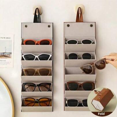 6 槽可折叠眼镜收纳盒 - 复古风格仿皮眼镜收纳盒，带 3/5 槽 - 便携式旅行眼镜架，可折叠设计 - 不可水洗 - 特殊功能：无印花，未染色边缘 - 手提包配件 - 多种颜色可选，性别揭晓派对，生日、婚礼、派对的完美选择，送给同事、朋友和家人的完美礼物，返校礼物