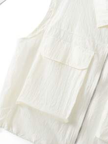 New Spring/Summer Large Pocket Design Lightweight Versatile Front Zip Sleeveless Vest For Women - White - View 8