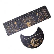 Soporte de madera para cartas de tarot con forma de luna y base rectangular, de 24,7 x 7,3 cm, para herramientas de adivinación de brujas