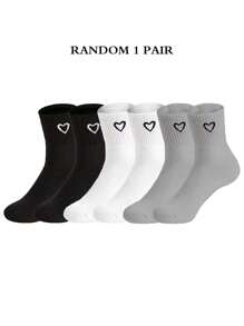 6pcs Fashion Heart Pattern Over-The-Knee Socks, Thick & Comfortable Daily Wear, Suitable For Sports, INS Korean Style, Home & Leisure, Fit All Men & Women, Moisture-Wicking, Soft, Suitable For Holidays, Sports, Leisure, Business, Black*Gray*White, Suitable For All Year Round Wear, 1pc/3pcs/6pcs - Multicolor - View 5