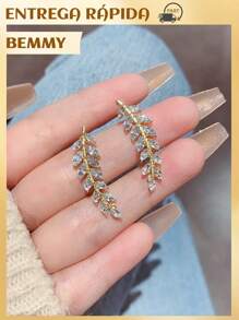 BEMMY Luxurious And Elegant Rhinestone Leaf Earrings, Suitable For Women's Parties, Festivals And Gatherings - 金色 - 查看 7