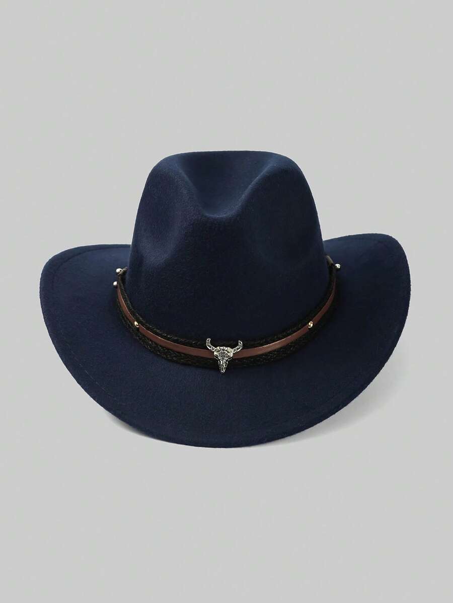 1pc Unisex Casual Polyester Quilted Rivet Western Cowboy Sunhat, Versatile Accessory For Outdoor, Travel, Vacation, All Seasons