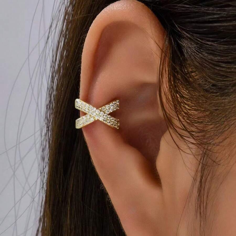 1pc Simple Fashionable Zirconia X-Shape Cartilage Ear Clip - Silver - View 1