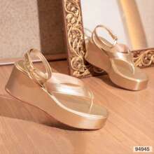 Sandal With Back Comfort Wedge Heel Flip-Flop Style Flatform Comfortable Platform Ref 2160 - Gold - View 2