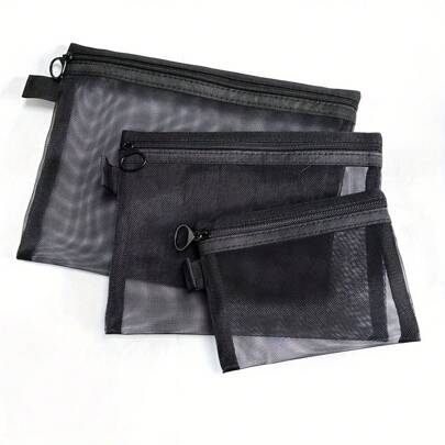 轻质网状旅行洗漱包套装 - 织物拉链化妆品收纳包 - 适用于化妆品、配饰 - 可手洗简约设计 - 多用途零钱包和储物盒夏季假日浴室装饰化妆品收纳盒浴室配件