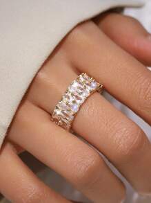 1pc Stunning Double Layered Water Drop Zirconia Decor Ring For Women Engagement Proposal Stylish Jewelry Gift