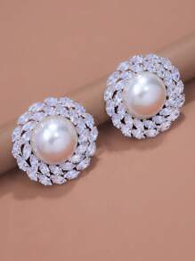 2 peças de brincos de argola de pérola vintage com decoração de strass grande, acessórios de palco extravagantes