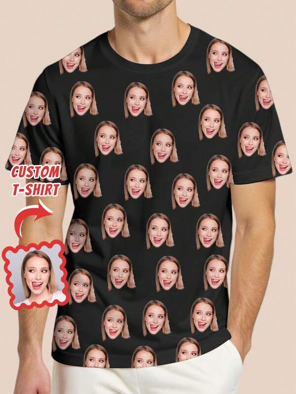 Customized Short Sleeve T-Shirt For Men, Summer Casual Round Neck T-Shirt, Personalized All-Over Print T-Shirt, Suitable Gift For Boyfriend, Husband, Father And Friends, Unique Birthday Or Anniversary Present