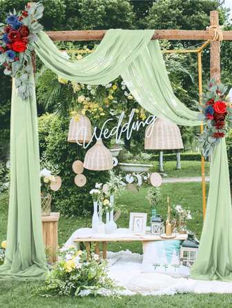 1 pieza Camino de mesa de gasa de Bali, tela con efecto arrugado para decoración de boda, fiesta de cumpleaños, reuniones, mantel, cortina de fondo para arco de boda, decoración de jardín y exterior, regalo de graduación, decoraciones de cumpleaños, decoraciones de fiesta, decoraciones de despedida de soltera