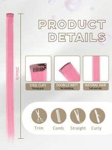 6 Peças/Pacote Extensões de Cabelo Coloridas de 20 polegadas em Rosa, Roxo, Azul e Verde, Destaques para Festa, Cabelo Liso, Peça Sintética com Presilha, Adequado para Meninas e Mulheres no Dia a Dia, Feriados, Festa, Festival de Música, Carnaval, Ano Novo e Presentes - Multicolorido - Visão 4