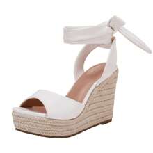 Womens Espadrille Wedge Sandals Open Toe Lace Up Platform Ankle Strap Summer Heels - 酷白色 - 查看 3