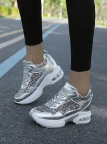Zapatos de plataforma para mujer 2025 Nuevos zapatos con rhinestone para primavera y otoño, zapatillas deportivas casuales con suela gruesa y cojín de aire