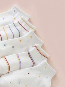 5 Pairs Women's Lace Trim Cute Socks, Breathable Casual Everyday Simple Ankle Socks, Spring/Summer - Multicolor - View 3