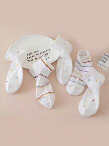 5 Pairs Women's Lace Trim Cute Socks, Breathable Casual Everyday Simple Ankle Socks, Spring/Summer - Multicolor - View 4