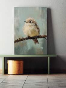 动物帆布墙艺术印刷品，精致的笔触，可爱的小鸟出现在墙上，无框海报印刷，送给朋友装饰房间的礼物，高品质防水防褪色材料 - 彩色 - 查看 1