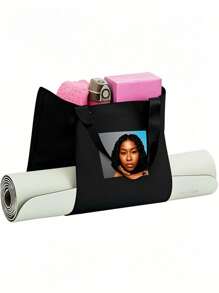 Bolso de yoga personalizable para mujer con capacidad grande para transportar colchoneta de yoga, bolso de lona portátil con asa de hombro, adecuado para pilates, viajes, oficina, ejercicio en la playa y puede usarse como bolso de playa/compras