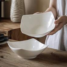 4pcs/8pcs 7.8 Inch White Salad Bowl And Plate Set, Reusable Plastic Bowls And Plates For Cold Dishes, Hot Food, Dessert, Party Food, Stackable Storage, Suitable For Family Gatherings, Hotels, Microwave Friendly, Outdoor RV/Camping Picnics, Lightweight, Collapsible, Reusable, Foldable Summer Wedding Tableware,School Supplies