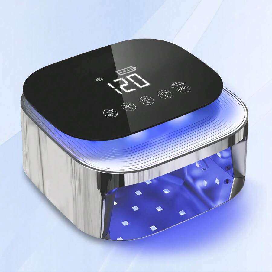 Secador de uñas recargable de 60 W para esmalte de gel con pantalla LCD, sensor automático y 4 configuraciones de temporizador, lámpara de curado de gel UV LED profesional, luz de esmalte de gel con 30 cuentas LED para salón y hogar plateado