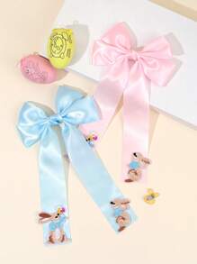 1 件装复活节兔子发饰女士纯色丝带蝴蝶结鳄鱼夹配尾巴兔子刺绣发夹优雅复活节女孩发夹女士发饰 - 彩色 - 查看 2