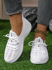 Summer New Breathable Mesh White Sports Shoes, Non-Slip Soft Bottom Comfortable Cloth Shoes, Flat Bottom Running Shoes