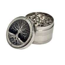 Molinillo de 4 capas de 50mm y 63mm de aleación de zinc color plata con grabado, modelo 2025, molinillo portátil multifuncional, accesorios incluidos, regalo ideal de decoración creativa para el hogar