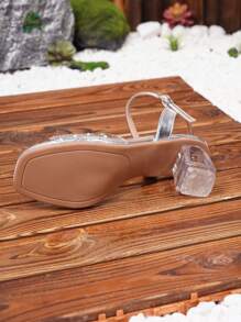 Sandalias de tacón con cristales de moda para adolescentes de vuelta al colegio con lazo y adorno de piedras rhinestone - Plateado - Ver 7